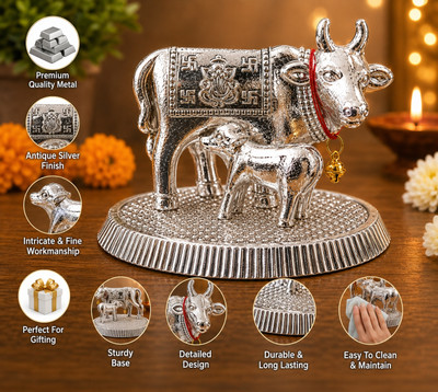 Krishnaflower cow Decorative Showpiece  -  9 cm(Brass, Silver)