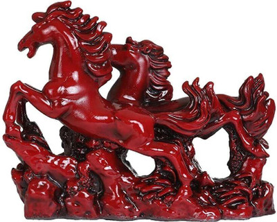vastu-vigyan Vastu Two Running Red Horses / Red Horses for Victory, Positive Energy Decorative Showpiece  -  16 cm(Resin, Red)