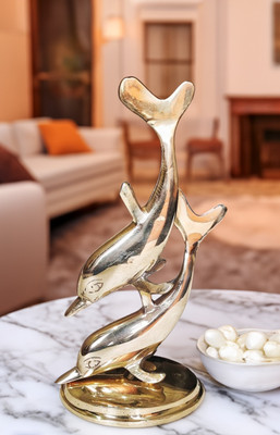 Sanskriti Decor Brass Dolphin Fish Pair Figurines,for Good Luck and Prosperity/Vastu/Feng Shui Decorative Showpiece  -  21 cm(Brass, Gold)