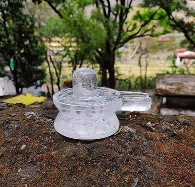 Devlink A+ Natural Crystal Sphatik Shivling For Pooja & Meditation- 100g Approx Decorative Showpiece  -  4.1 cm(Crystal, Clear)