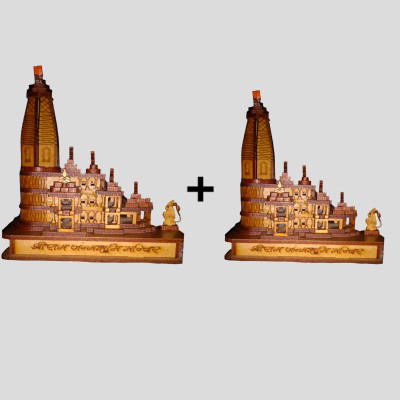 kunuaaru Ram Mandir Ayodhya Model combo pack of 2 3D Handcrafted Decorative Showpiece  -  10 cm(Wood, Brown)