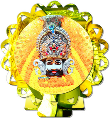 GiftsRange Khatu Shyam Baba Barbarik Car Dashboard Idol Golden Mirror Shine Decorative Showpiece  -  8 cm(Plastic, Gold)