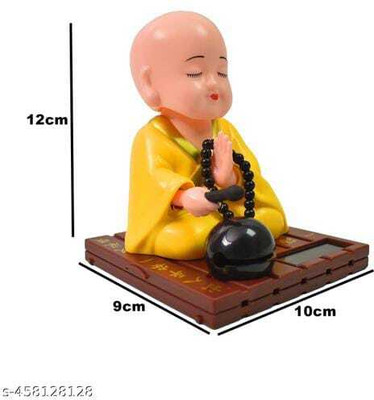 SMARTINTERPRISE Small Buddhist Monk Solar Ornaments, Light Energy Sensing Solar Buddhist Monk Decorative Showpiece  -  12 cm(Plastic, Yellow)