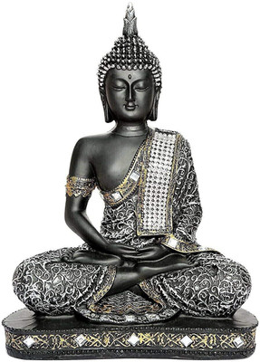 Royalbox Polyresin Gautam Buddha Statue for Home Decor Big Size Decorative Showpiece  -  24 cm(Polyresin, Grey, Black)