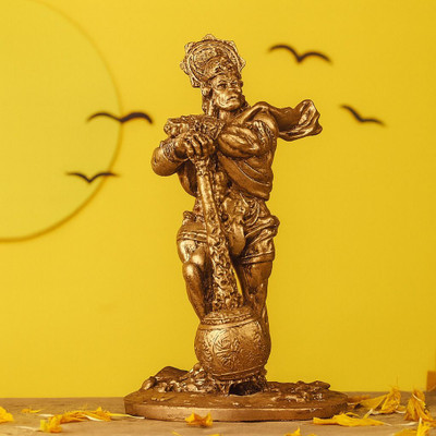 Vasundhara Gold Bahuwali Hanuman Statue Decorative Showpiece  -  12 cm(Polyresin, Gold)