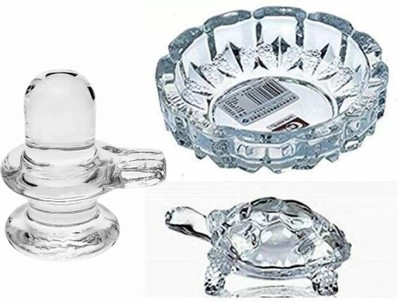 DARIDRA BHANJAN Feng Shui Tortoise Turtle Crystal Clear Glass Statue, Shivalingam for puja Decorative Showpiece  -  3 cm(Crystal, White)