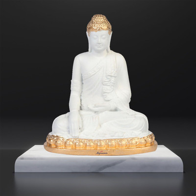 Signamio Decorative Small Gautam Buddha Statue Idol Figure for Car Dashboard Decorative Showpiece  -  8 cm(Resin, White)