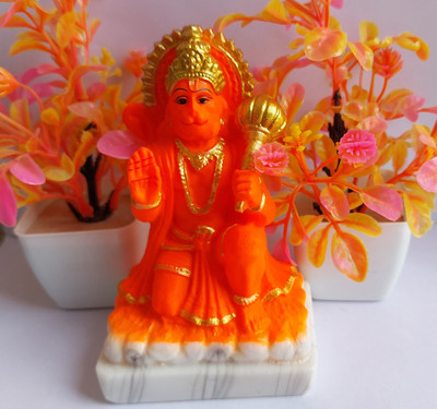 PNC Lord Hanuman ji Murti, Sitting Position Idol/ for Pooja & Decoration Decorative Showpiece  -  12.5 cm(Polyresin, Orange)