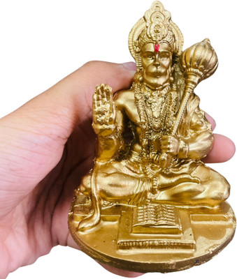 DARIDRA BHANJAN Handcrafted Marble Lord Hanuman Ji Idol with Gada for Home Temple Decorative Showpiece  -  10 cm(Resin, Gold)