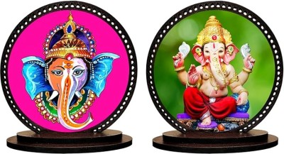 Giftlab Lord Ganesha Car Dashboard Idol And Home Decorative Showpiece Combo Decorative Showpiece  -  8 cm(Wood, Multicolor)