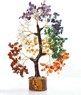VIBESLE 7 Chakra Stones - Feng Shui Decor - Chakra Tree of Life - Gemstone Tree Decorative Showpiece  -  15 cm(Crystal, Multicolor)