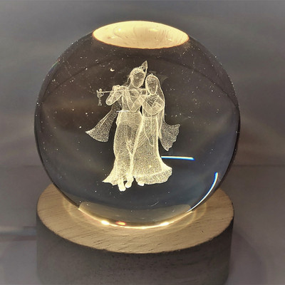 Lilone Standing Radha Krishna USB Crystal Ball Lamp Decorative Showpiece  -  8 cm(Glass, Wood, Clear)