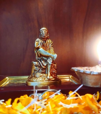 amishi blissful decor Brass Lord Statue Shirdi Sai Baba Murti Idol for Puja Mandir Gifts Home Office Decorative Showpiece  -  7 cm(Brass, Gold)