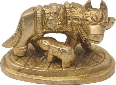 HAWAI Hawai Pure Brass Metal Holy Kamdhenu Cow Table Decor Decorative Showpiece  -  3.5 cm(Brass, Gold)