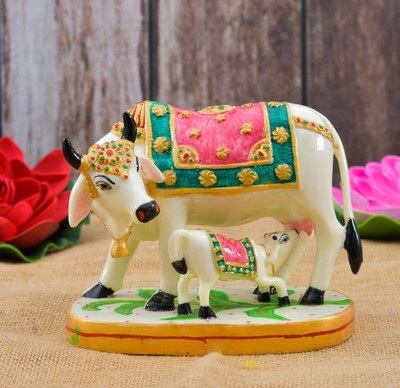 Domus Cow idol vastu idol feng sui idol Decorative Showpiece  -  7 cm(Stone, White)