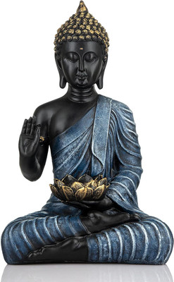 Mishtukocrafts Meditating Sitting Buddha Statue showpiece Idol Home Decor Living Room Gifts Decorative Showpiece  -  27 cm(Resin, Blue, Black)