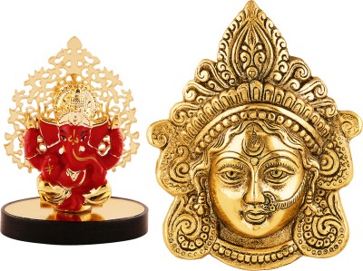 jagriti enterprise Exquisite Gold Plated Ganesh Idol with Metal Maa Durga Face Divine Blessings Decorative Showpiece  -  2 cm(Polyresin, Gold Plated, Metal, Multicolor)