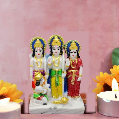 sanskaari marble Shri Ram Darbar with Hanuman Ji, Ram Darbar Marble Statue Decorative Showpiece  -  15 cm(Marble, Multicolor)