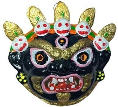 KAPRAK Feng Shui Metallic Mukhota Evil Face Mask Decorative Showpiece  -  14 cm(Metal, Multicolor)