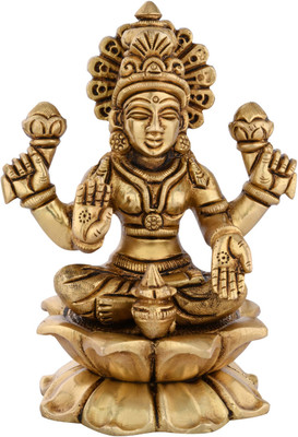 Shreeyash Brass Lakshmi Laxmi Ji Sitting on kamal Idol Mahalaxmi Maa Devi Murti Decorative Showpiece  -  12.7 cm(Brass, Gold)