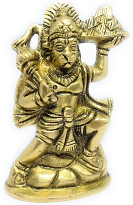 Astrosale Ashtadhatu Lord Hanuman Ji With Sanjeevani Booti Parvat In Medium Size For Home Temple Pooja Decorative Showpiece  -  10 cm(Brass, Gold)