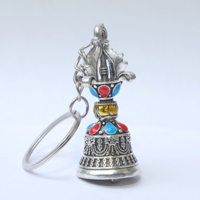 Kalarambh Tibetan Prayer Bell KeyChain with Ring Decorative Showpiece  -  5.08 cm(Brass, Yellow)