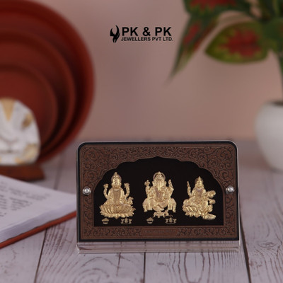 PK & PK JEWELLERS Laxmi Ganesh Saraswati Table Top | 24KT Gold | Small Size Decorative Showpiece  -  8 cm(Metal, Brown)