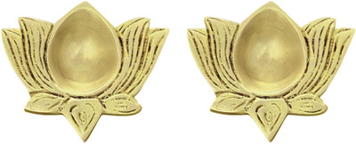 Treemaison Coronating Homes Brass Lotus Diya for Puja & Home Decor Brass Diya for Diwali Pooja (Pack of 2) Decorative Showpiece  -  5 cm(Brass, Gold)