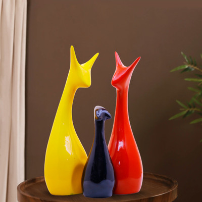 GW Creations Lucky Deer Statue Family Piano Finish Ceramic Figures Deer Couple showpiece Decorative Showpiece  -  6 cm(Polyresin, Multicolor)