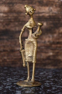 SHILPOGRAM Dhokra Art Brass Metal Tribal Woman || 6 inch || Home Decor || Desk Decor Decorative Showpiece  -  15 cm(Brass, Gold)