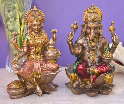 shri balaji craft Bronze Lakshmi Ganesh Ji Statue I 8 Inches God Idol For Diwali Decoration Decorative Showpiece  -  20 cm(Bronze, Multicolor)