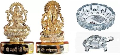 SHRI ASTHA VINAYAK Gold plated Laxmi Ganesh Ji Glass Crystal Tortoise with Feng Shui Vastu Decorative Showpiece  -  5 cm(Stone, Glass, Gold, White)