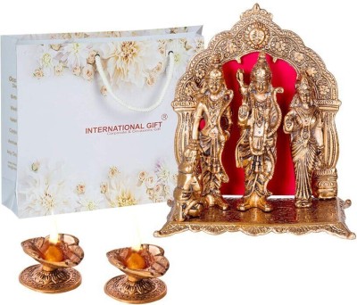 INTERNATIONAL GIFT Brown Ram Darbar Idol Murti With 2 Diya | Box & Bag | For Pooja, Mandir Decorative Showpiece  -  15 cm(Brass, Copper)