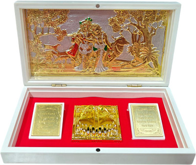 De-Ultimate Gold Plated Lord Radha Krishna Photo Frame with Charan Paduka Gift Box Decorative Showpiece  -  5 cm(Plastic, White)