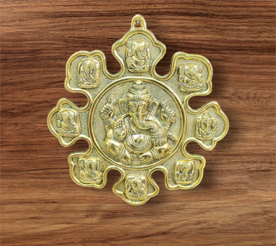 Delhi Gift House Golden Metal 9 Mukhi Hindu Lord Ganesha Metal Wall Hanging, God Ganesh Idol Decorative Showpiece  -  27 cm(Metal, Gold)