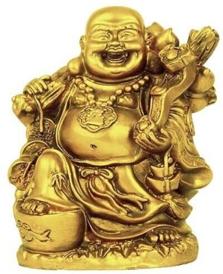 Karukrit collections Laughing Buddha Statue Good Luck Idol For Home Office Gift Decorative Showpiece  -  13 cm(Polyresin, Gold)