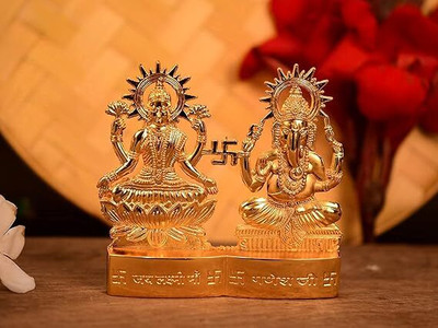vigamu Laxmi Ganesh Ji - Metal Gold Plated Especially for Diwali Decorative Showpiece  -  7 cm(Metal, Gold)