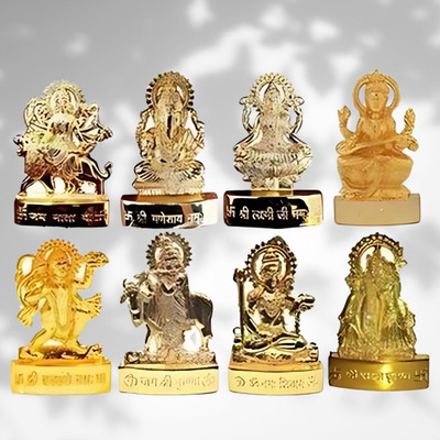 sanskaari Mahadev Statue, Radha krishna idol, Ganesh laxmi idol...etc (8 Bhagwan idol) Decorative Showpiece  -  7 cm(Metal, Gold)