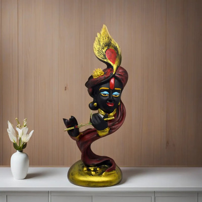 VIVARS CRAFT Lord Krishna Idol with Flute Statue Figurine Decorative Showpiece Decorative Showpiece  -  33.02 cm(Polyresin, Maroon)