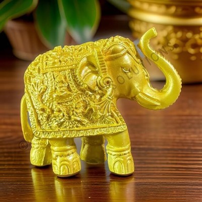 salvusappsolutions Salvus APP SOLUTIONS Marble Dust Elephant Showpiece, 1-Pc (Golden_3.5x3 Inch) Decorative Showpiece  -  10 cm(Marble, Gold)