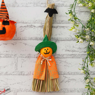 eCraftIndia Halloween Broomstick Decorative Showpiece  -  36 cm(Plastic, Multicolor)