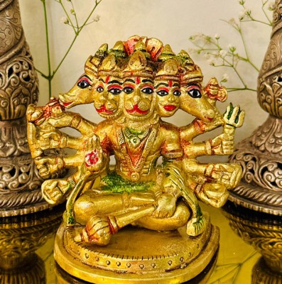 Dhwani Astro Brass Panchmukhi Hanuman Idol - Abhimantrit Decorative Showpiece  -  10 cm(Brass, Gold)