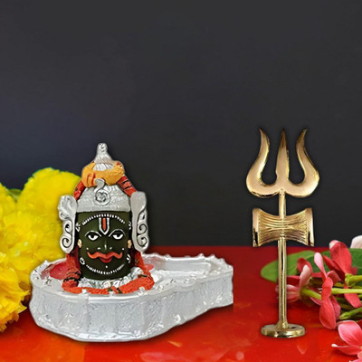 PUCHCHI Baba Mahakaal Swaroop Mahakaleshwar Jyotirlingam Idol With Brass Trishul Decorative Showpiece  -  12.9 cm(Polyresin, Multicolor)