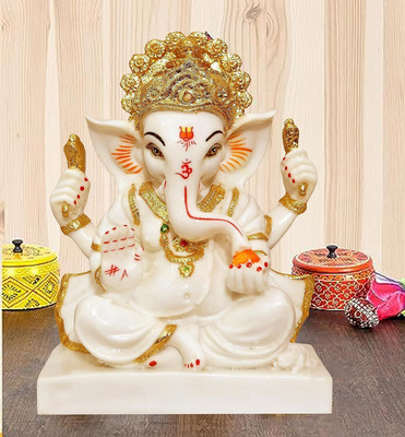 Cyan Creation Handicraft Marble Dust Big Ganesha/Ganpati/Vinayak for Home Temple Puja Room Decorative Showpiece  -  24 cm(Marble, Gold, White)