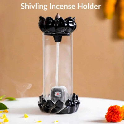 KFITN Smoke Shivling Fountain with Free of 10 Backflow Cones/Dhoop Decorative Showpiece  -  20 cm(Fiber, Glass, White, Black)