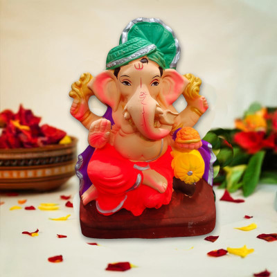 VYOMONLINESTORE Clay Ganesh Decorative Showpiece  -  24 cm(Clay, Red)