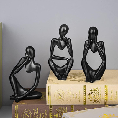 The Earthy Store Thinker Men Statue Set of 3 Modern Art Showpiece Sculpture Decorative Showpiece  -  10 cm(Ceramic, Black)