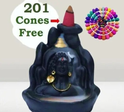 Unique Creations ADIYOGI smoke fountain at home Backflow Decorative Showpiece With 201 Cones Decorative Showpiece  -  10 cm(Polyresin, Black)