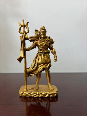 Adordecor Divine Shiva Idol for Car Dashboard - Invoke Serenity and Protection Decorative Showpiece  -  16 cm(Resin, Gold)