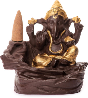 Divine Collections Lord Ganesh Smoke Fountain with 101 Incense cones Decorative Showpiece  -  10 cm(Polyresin, Black)